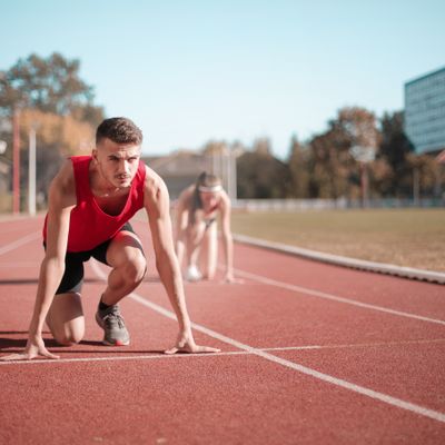 Runners training outdoors